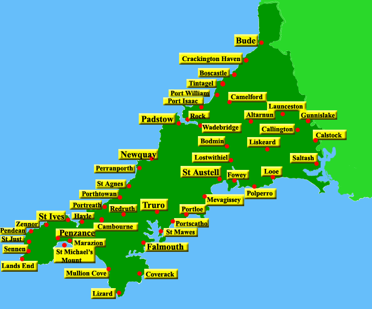 Map Of Cornwall With Towns